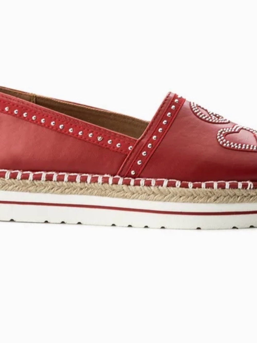 Love Moschino Red Leather Studded Heart Espadrille Platform Slip-Ons - Picture 2 of 3
